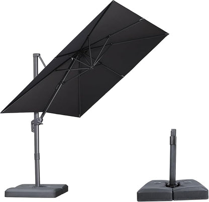 PURPLE LEAF 8 FT Outdoor Umbrella with Base Patio Cantilever Aluminum Umbrella with 3 Years Fade Resistance Recycled Fabric Offset Square with 360-degree Rotation for Deck Pool Garden, Graphite Grey