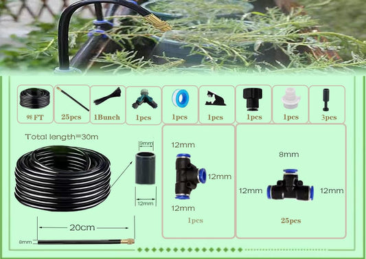 Drip Irrigation Kit Automatic Watering System for Potted Plants, 360 Degree Adjustable Copper Micro Sprinklers, Quick Connect Tubing Fittings for Garden, Lawn, Patio, Balcony(25 Nozzles)
