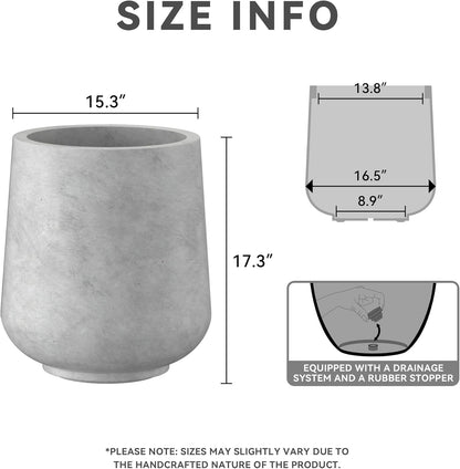 Kante 15.3" Dia Round Concrete Planter,Large Planter Pots Containers with Drainage Holes for Patio, Balcony, Backyard, Living Room
