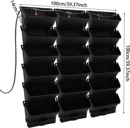 Self Watering Wall Planter with 18 Pots, Wall Planters for Indoor Plants, Vertical Garden Planter, Wall Mounted Plastic Plant Grow Pots for Fruits Vegetables Flowers Herbs (Black)