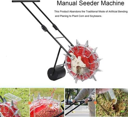 Garden Seeder, Manual Seeder Hand Seed Spreader Handheld Seeding Machine with 10 Seeding Nozzles, Hand-Push Roller Seed and Fertilizer Applicator for Planting Corn Soybean Peanut