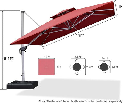 PURPLE LEAF Patio Umbrella 11 Feet Double Top Deluxe Square Offset Hanging Umbrella Outdoor Market Umbrella Garden Umbrella, Terra