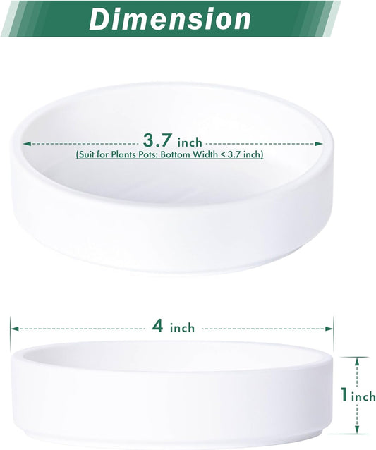 Phoenix Vine 4 Inch Plastic Plant Saucer Water Drip Tray, Heavy Sturdy Round Plant Drainage Tray for Indoors Outdoor, Set of 4, Matte White, 21-TY-4W-4