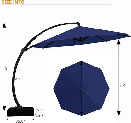 Kingdura 12ft Cantilever Patio Umbrella with Base Included, Large Round Offset Outdoor Pool Umbrella, 360° Rotation & Infinite Tilt, Heavy Duty Aluminum Frame for Deck Backyard, Navy blue