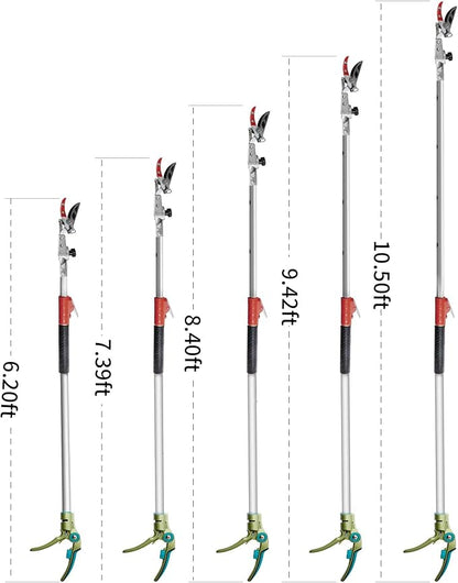 GARTOL Pruner for Garden, Cut Upto 1 Inch & Hold Telescopic Pole Pruner, Fruit Picker with Rotating Blade Head, Lightweight Aluminum Extendable Handle for Tree Branch Cutter, 6.23-10.5 FT, Silver