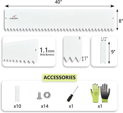 A ANLEOLIFE 6 Pack 40" LX 8" H Galvanized Steel Garden Landscape Edging, Bendable Hammer-in Metal Lawn Border with Gloves and 10 Stakes (20FT Total) (8 inch Tall, Antique White)