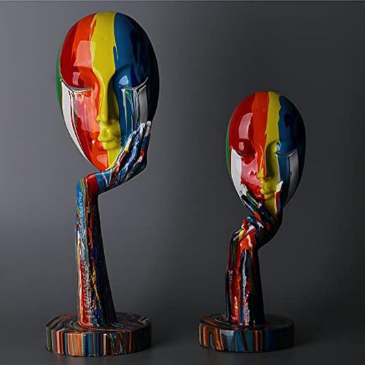 suruim Simple Creative Colorful Female Face Art Statue Thinker Sculpture Abstract Character Crafts Ornament Home Office Bedroom Living Room Study Decoration (Large 15.3x4.9x4.9in)