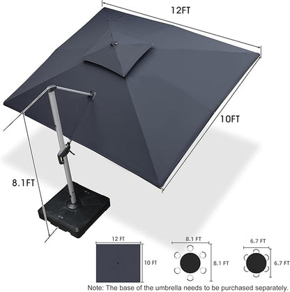 PURPLE LEAF 10' X 12' Patio Umbrella Outdoor Rectangle Umbrella Large Cantilever Umbrella Windproof Offset Heavy Duty Sun for Garden Deck Pool Patio, Grey