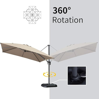 PURPLE LEAF 9' X 11.5' Patio Umbrella Outdoor Cantilever Rectangle Umbrella Aluminum Offset Umbrella with 360-degree Rotation for Garden Deck Pool Patio Taupe