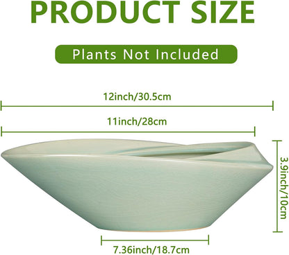 Bonsai Pot - 12 Inch Ceramic Planter Pot with Drainage Hole Large Modern Planter Decorative Glazed Succulent Plant Pot for Indoor Outdoor Plants Green