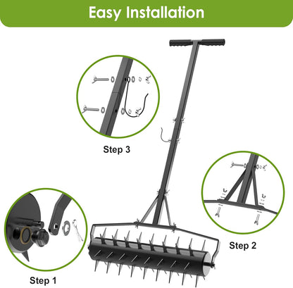 Seeutek 18 Inch Rolling Lawn Aerator, Upgraded Heavy Duty Aerator Lawn Soil Penetrator Spikes w/ 3 Adjustable Height Handles, Manual Aerator Lawn Tool for Garden Yard