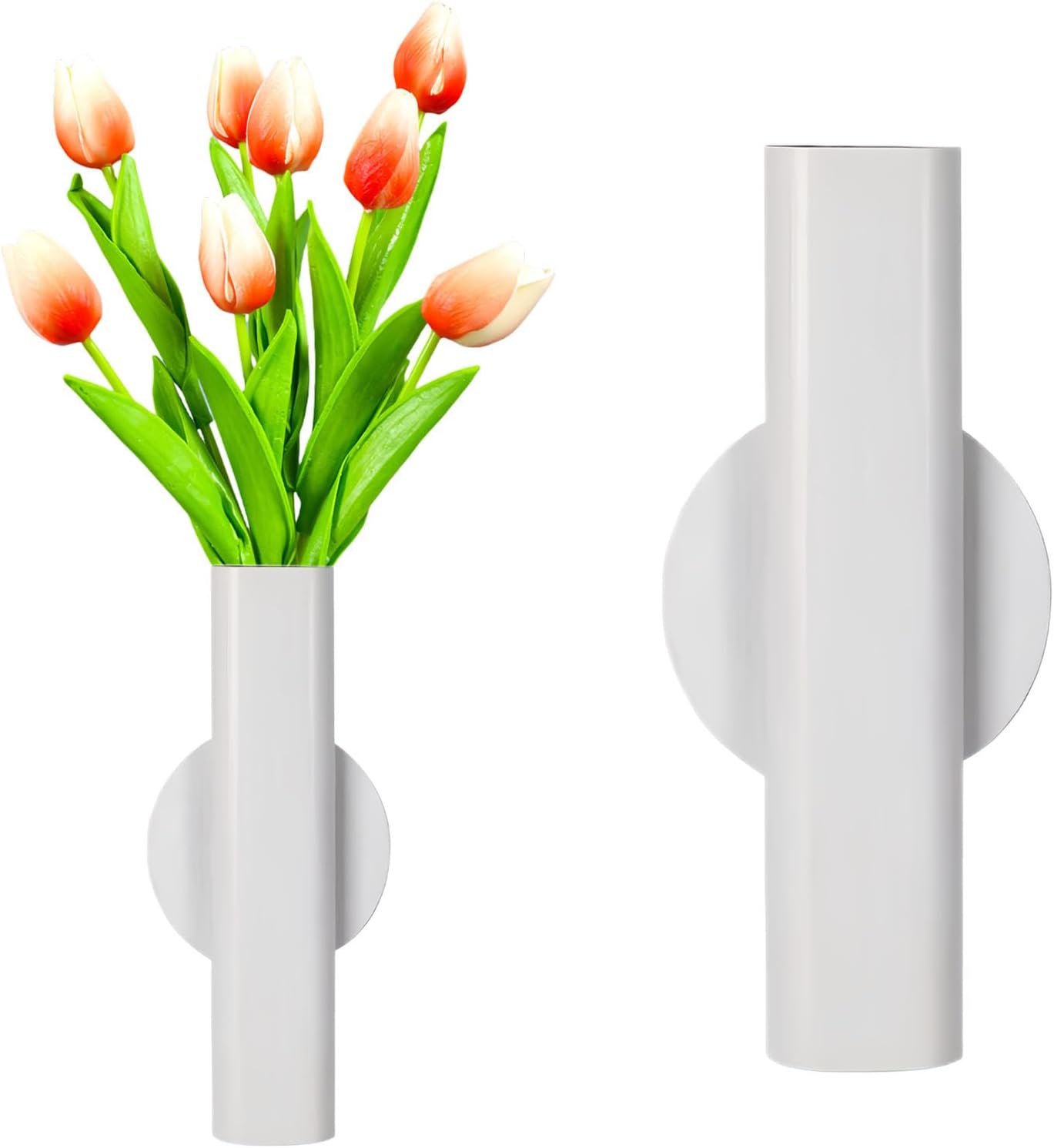 Self Adhesive Wall Vase Metal Tube Decoration Holder Used to Display Dried Flower, Faux Flowers, Fake Flowers, Also Suitable for Cemetery Memorial Decoration (1 Pcs White)