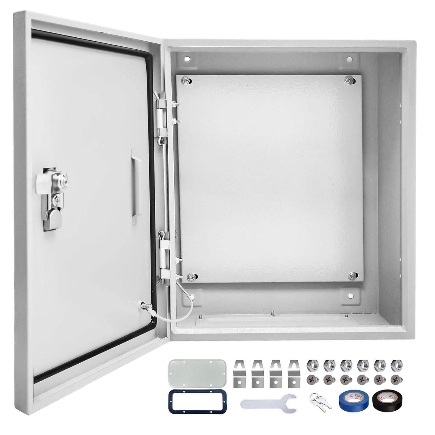 Outdoor Electrical Box 24x 24 x 8''D NEMA 4X Enclosure Steel Box, Waterproof & Dustproof Outdoor/Indoor Lockable Electrical Junction Box, with Mounting Plate