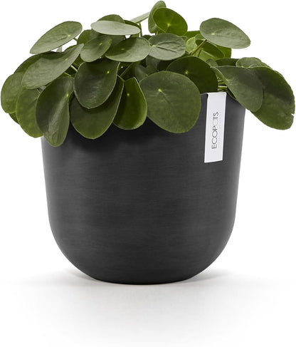Ecopots Oslo Durable Modern Round Indoor/Outdoor Recycled-Based Composite Flower Pot Planter, Dark Grey, 10"