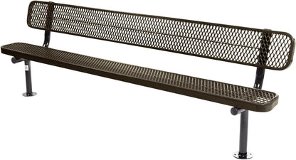 Heavy-Duty Outdoor Bench Thermoplastic Coated, Expanded Metal, Commercial-Grade Seating, Made in America (Surface with Back, 8 Ft, Textured Gold Vein)