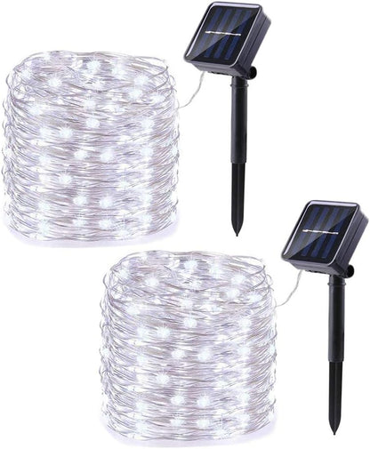 Lomotech Solar String Lights Outdoor - 2 Pack Total 66ft 200LED Solar Fairy Lights Waterproof 8 Modes Twinkle Lights for Outdoor, Patio, Garden, Yard, Party, Wedding, Tree Decoration (White)