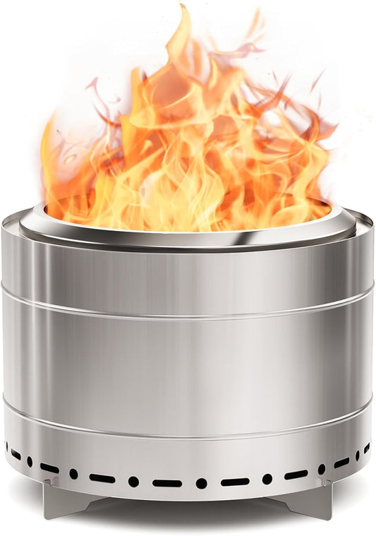 22 inch Smokeless Fire Pit with Carry Bag, Stainless Steel Outdoor Smokeless Firepit, Wood Burning Fire Pits for Camping, Bonfire,Low Smoke Firepit for Outside(Silver)