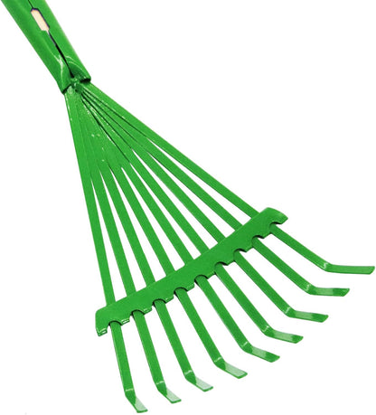 Kids Leaf Rake-Small Wooden Handle Leaf Rake with Metal Tines, 27inches /69cm Length, for Kids Enjoy Garden Cleaning Activities (Green)