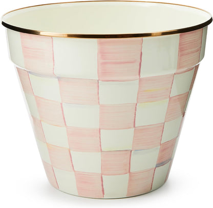 MACKENZIE-CHILDS Enamel Garden Pot, Decorative Pot for Plants, Outdoor Flowerpot Decor, Extra Large, Pink-and-White Rosy Check
