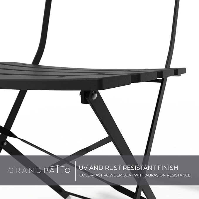 Grand patio 3-Piece Folding Bistro Set, 2 Chairs and 1 Table, Weather-Resistant Outdoor/Indoor Conversation Set for Patio, Yard, Garden-Black