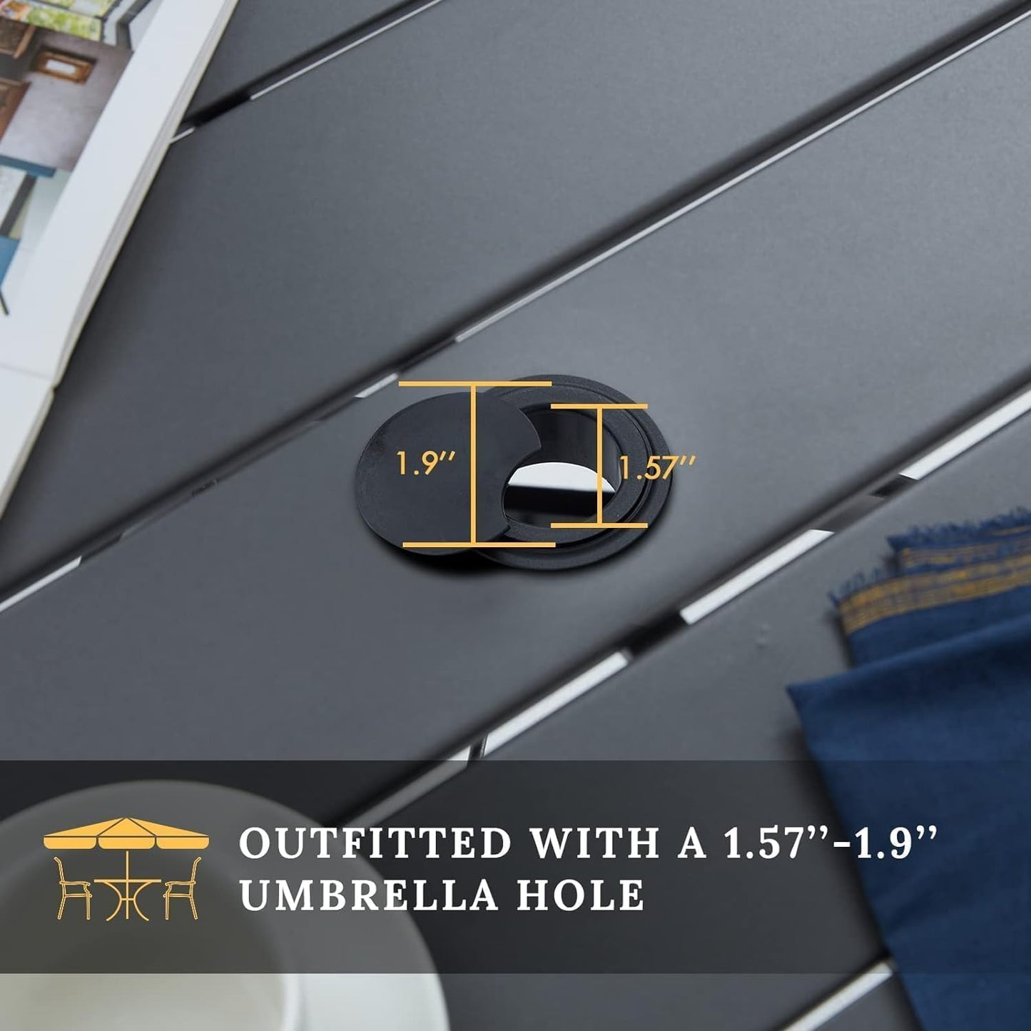 VICLLAX Patio Dining Set for 6, Outdoor Furniture Set Includes 47.2" Round Patio Table and 6 Patio Sling Chairs, Grey Tabletop and Grey Fabric