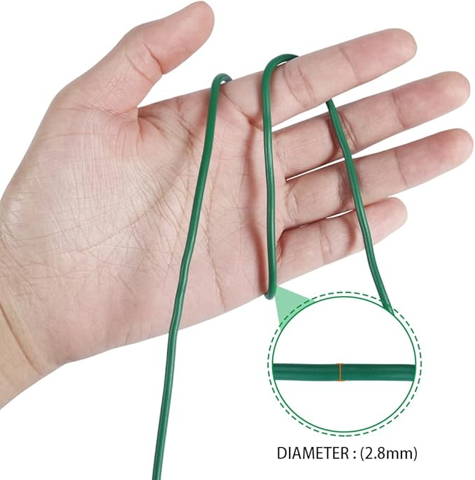 Tenn Well Plant Ties for Climbing Plants, 66 Feet 2.8mm Green Garden Wire Ties for Tomato Plants, Climbing Roses, Trellises, Gardening Supplies (2PCS x 33 Feet)