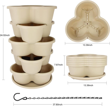 5 Tier Vertical Planters Stackable Gardening Planter for Strawberries, Flowers, Herb and Vegetables, White