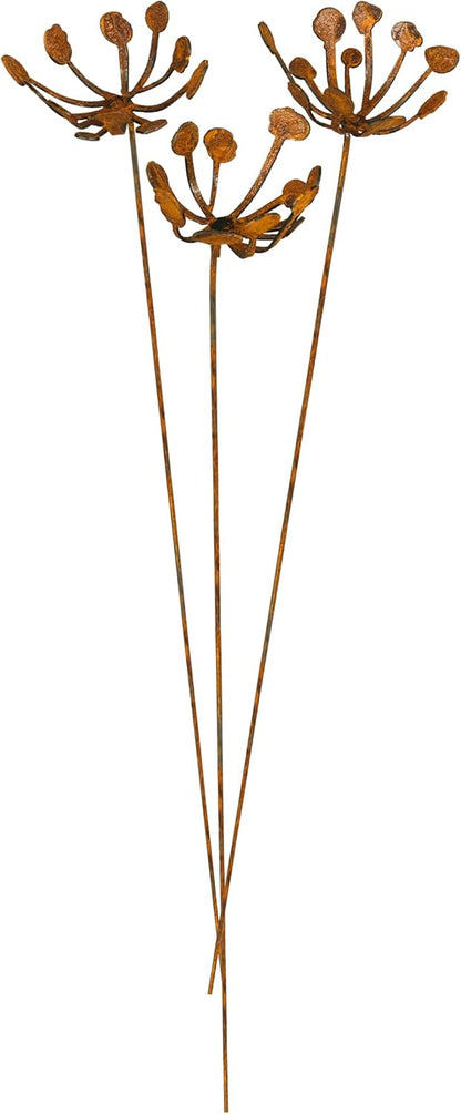 Metal Flower Arrangement 3 or 5-Piece Set, Rusty Finish, Made in USA (Set of 3)