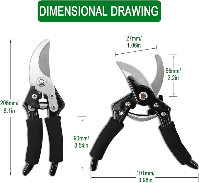 Bypass Pruning Shears Garden Clippers, Gardening Scissors with Sharp, Rust Resistant Steel Blade