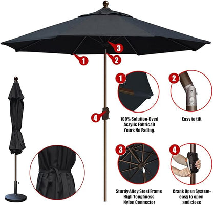 EliteShade USA 10-Year-Non-Fading 10Ft Market Umbrella Patio Umbrella Outdoor Table Umbrella with Ventilation, Black
