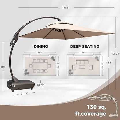 Grand patio 10x13 FT Outdoor Cantilever Umbrella with Base Large Aluminum Rectangle Offset Umbrella for Pool Garden (Champagne, 10x13 FT)