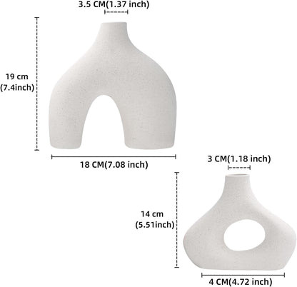 CEMABT Beige Ceramic Vase Set of 2 for Modern Minimalist Bohemian Decor，Round Matte Donut Vases for Pampas Grass-Perfect for Living Room, Dining Table, Office Bedroom Shelf Decor Entryway, Console…