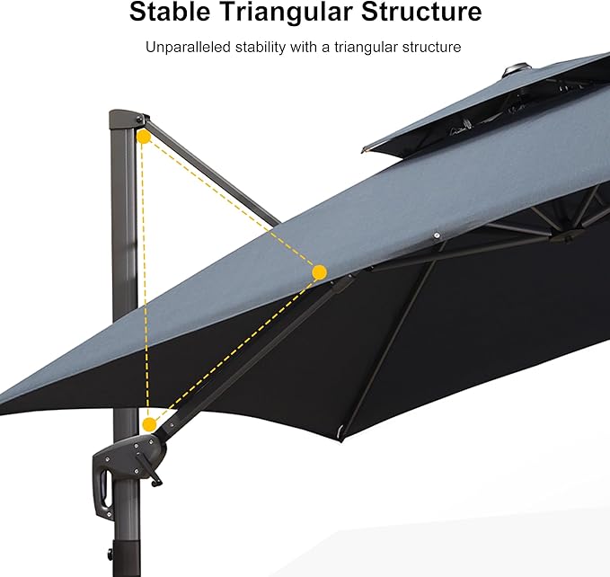 PURPLE LEAF 10 FT Cantilever Patio Umbrella Outdoor Umbrella with 220lbs Base Large Square Windproof Offset Umbrella for Pool Deck Garden, Graphite Grey