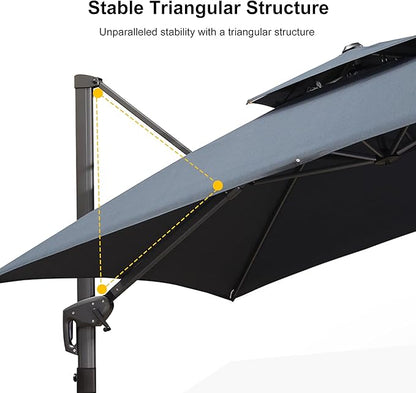 PURPLE LEAF 10 FT Cantilever Patio Umbrella Outdoor Umbrella with 220lbs Base Large Square Windproof Offset Umbrella for Pool Deck Garden, Graphite Grey