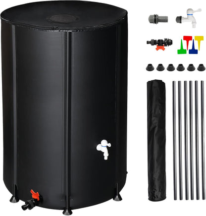 100 Gallon Collapsible Rain Barrel, Water Storage Tank, Portable Rainwater Collection System, Rain Catcher Barrel with Two Spigots and Overflow Kit, Rain Water Barrel Collector for Garden, Black