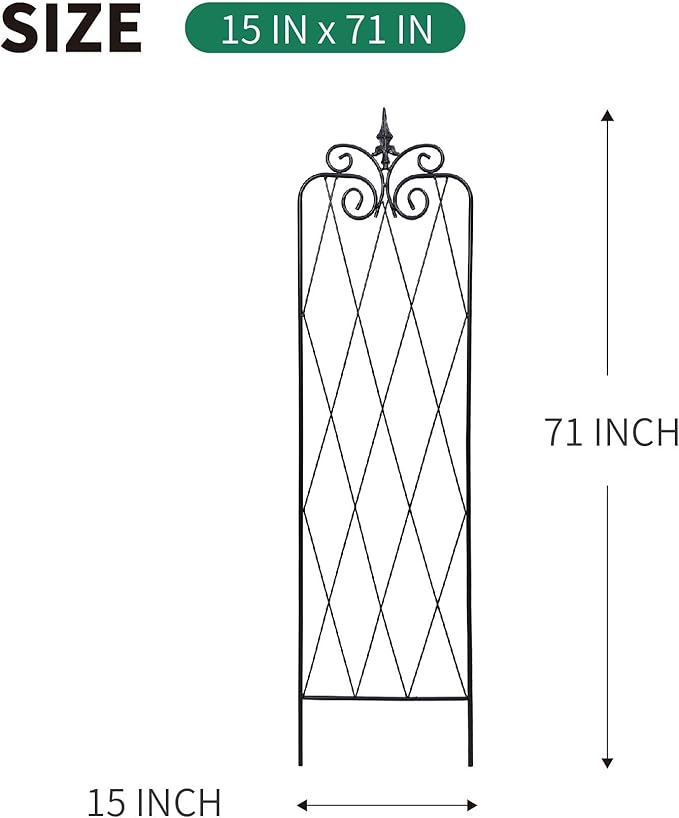 2 Pack 71" H x15 W Trellis,Black Garden Trellis for Climbing Plants Outdoor Metal Frame Sturdy Trellis for Rose