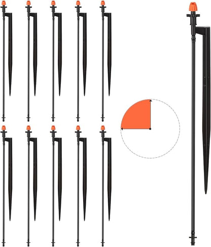 90 Degree Irrigation Sprinkler Heads: Micro Sprinkler Nozzle on 12 Inch Stake with 1/4" Tubing - Drip Spray Emitters for Garden Irrigation System (20 Pack)