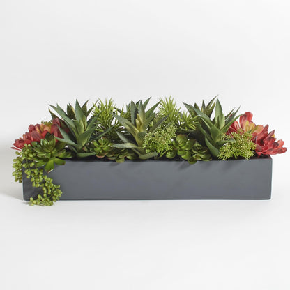 Oblong Faux Succulent Arrangement, Premium Artificial Indoor Plant Enhances Interior Design, Display on any Surface in Your Home Adding an Inviting Touch of Nature, Grey Planter Pot Included