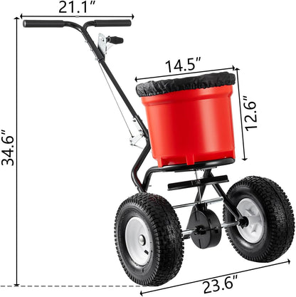 Broadcast Spreader 90 LBS, Walk-Behind Fertilizer Spreader with 12.5" Pneumatic Wheels, Push Salt Spreader for Lawn, Seed, Fertilizer & Ice Melt