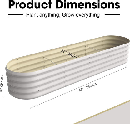 8x2ft Oval Galvanized Raised Garden Bed Kits 16" Tall Outdoor Large Metal Modular Planter Box 9-in-1 Raised Beds for Gardening,Vegetables,Fruits,Flowers & Herbs (White)