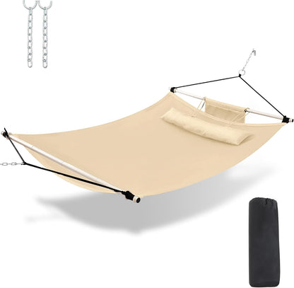 TegerDeger Anti-flip 12FT Hammock Large Hammock 450LB Capacity with Iron Spreader Bar & Nylon Rope for Outside, Patio, Garden, Backyard, Beach - Beige