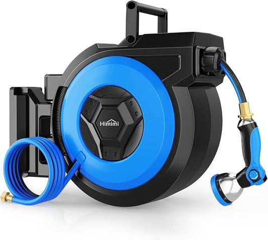 Retractable Garden Hose Reel, 1/2" x 131FT Heavy Duty Automatic Retractable Hose Reel Wall Mount, with 10- Function Sprayer Nozzle, Any Length Lock/Auto Rewind/180°Swivel