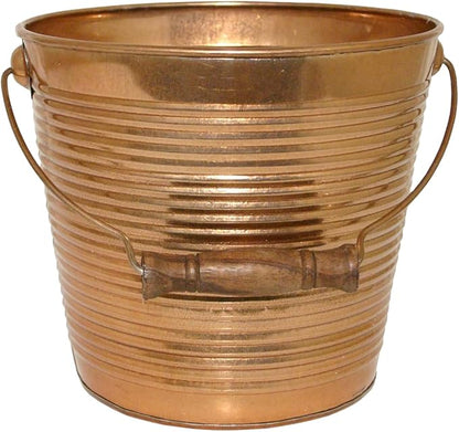 Headwind Robert Allen Vintage Ribbed Metal Planter with Handle, 10-Inch, New Penny – Lightweight Indoor/Outdoor Flower Pot with Drainage Hole