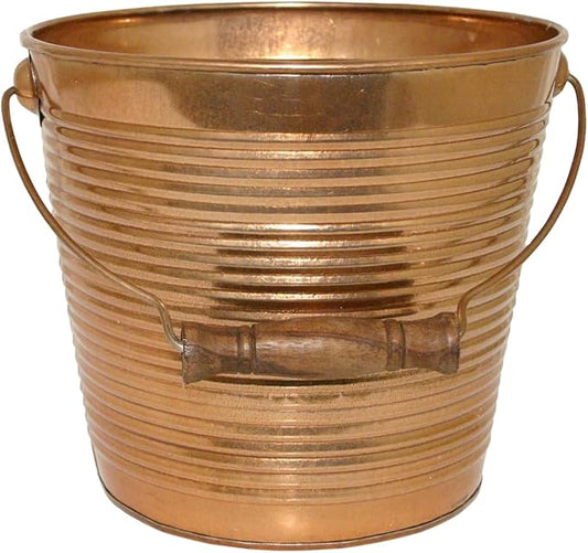 Headwind Robert Allen Vintage Ribbed Metal Planter with Handle, 10-Inch, New Penny – Lightweight Indoor/Outdoor Flower Pot with Drainage Hole
