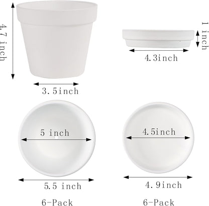 Terra Cotta Pots with Saucer- 6-Pack Large Terracotta Pot Clay Pots 5.5'' Clay Ceramic Pottery Planter Cactus Flower Pots Succulent Pot with Drainage Hole- for Plants,Crafts terra cotta planter(White)
