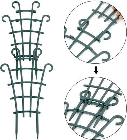12 Pack Trellis for Potted Plants, Garden Trellis for Climbing Plants Plastic Mini Climbing Plant Trellis Flower Pots Support Stackable Trellis for Climbing Plants Peas, Dark Green
