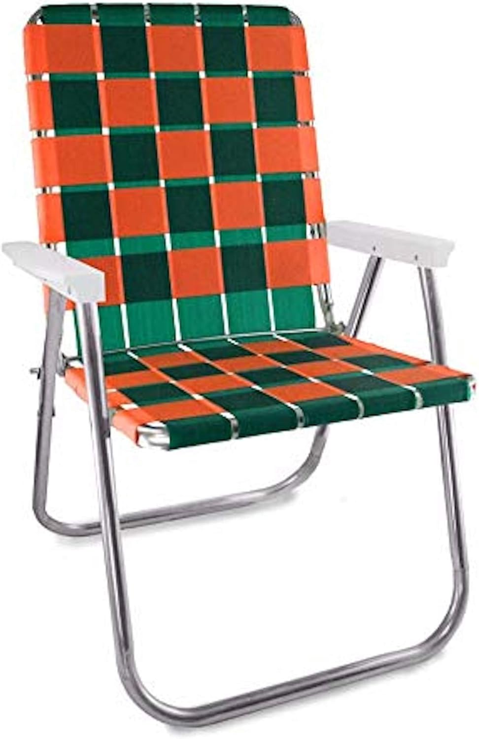 Lawn Chair USA Folding Aluminum Outdoor Patio Lawn Chair | Heavy-Duty Webbed Chairs for Camping, Sports, Beach, Yard & Tailgating | Lightweight Portable | Classic - Green/Orange