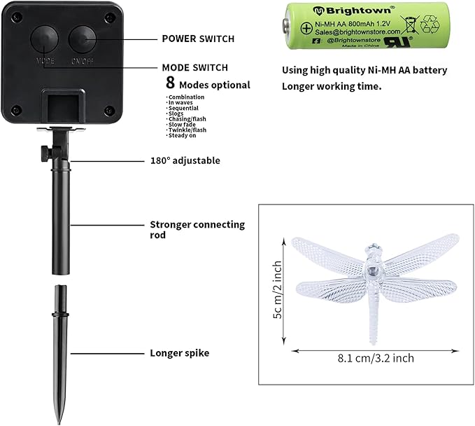 Dragonfly Solar String Lights Outdoor 25.6FT 30 LED Waterproof Solar Powered Fairy Lights, 8 Modes Decorative Lights for Patio Garden Yard Fence Wedding Christmas Party, Multicolor