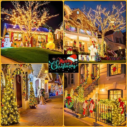 4 Pack Solar Chrismas Lights Outdoor, 170 FT Total 480 LED Solar String Lights for Outside with 8 Modes & Memory Function, Waterproof Twinkle Light for Xmas Tree Yard Party Decorations (Warm White)