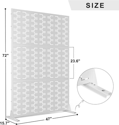 Metal Privacy Screen Outdoor 72" H×47" W,Freestanding Decorative Privacy Screen for Balcony Yard&Garden,Privacy Fence-White&Brick
